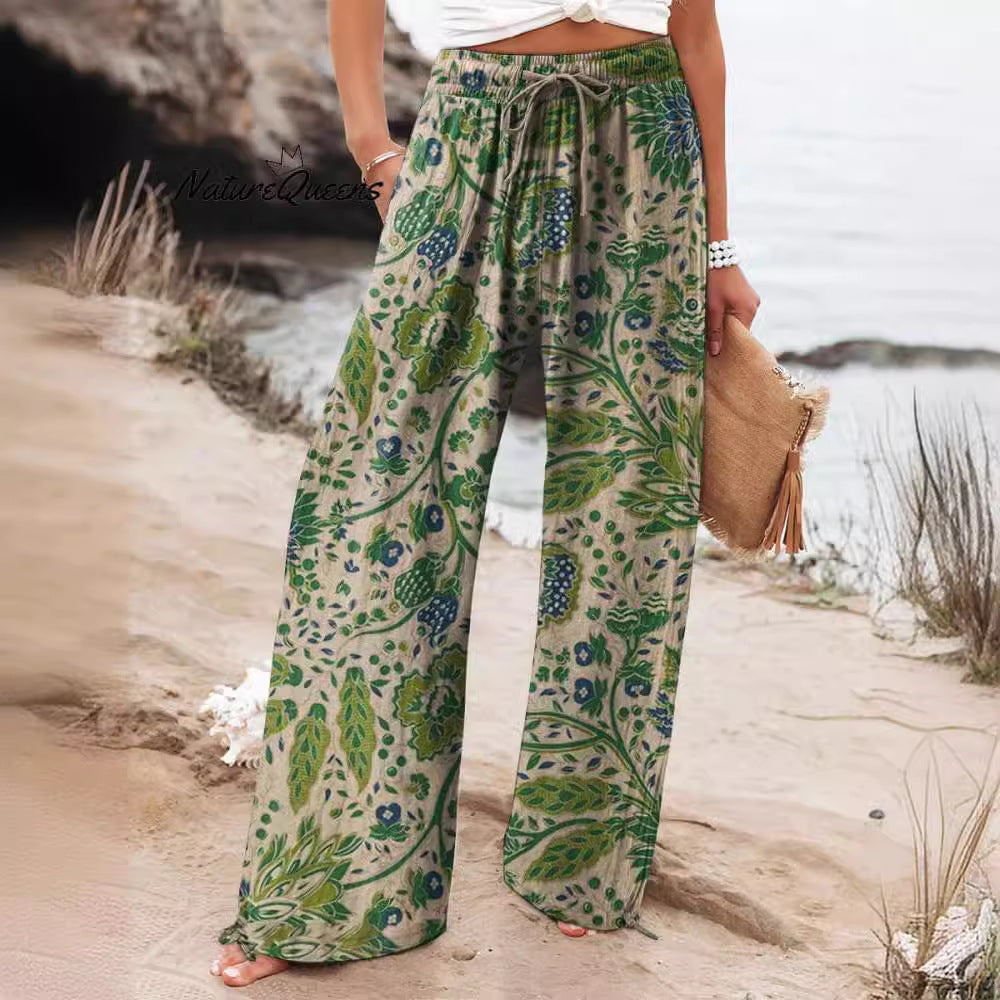 Floral Print Wide-Leg Drawstring Pants