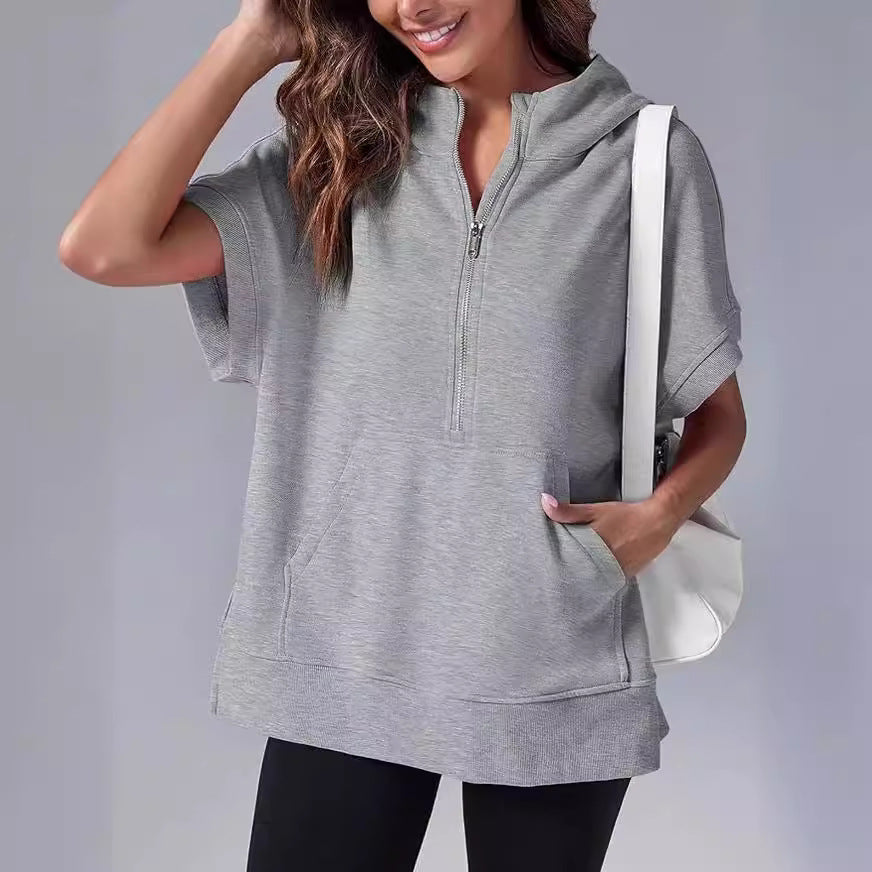 Short-Sleeve Quarter-Zip Hooded Pullover
