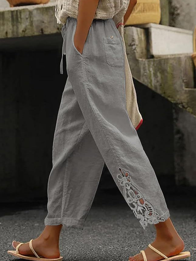 Casual Lace-Hollow Drawstring Pants