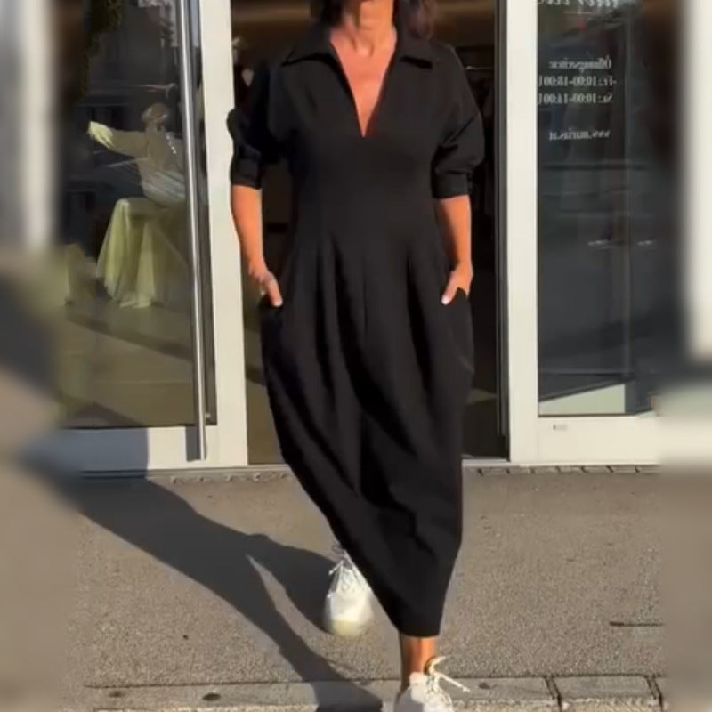 Elegant V-Neck Collared Dress