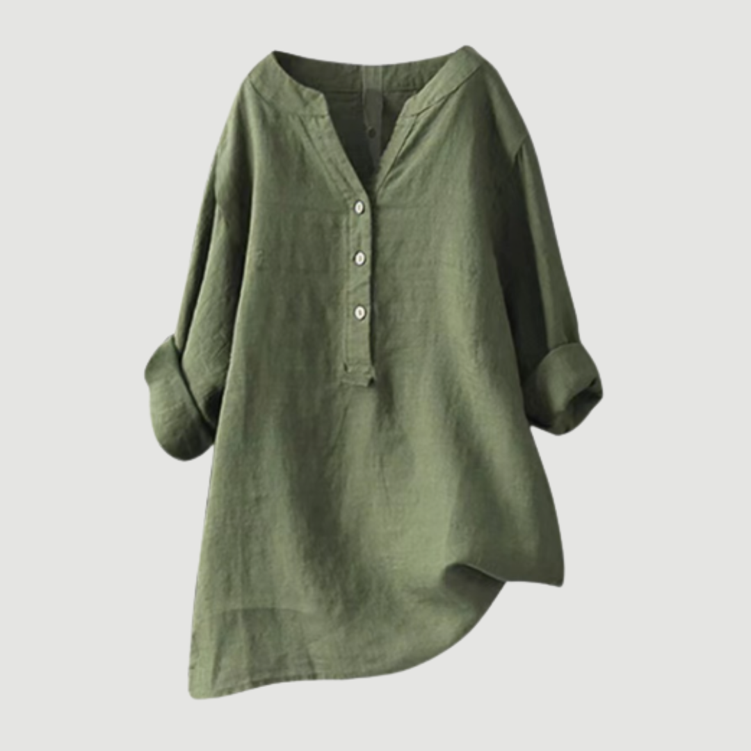 Loose-fit Solid V-Neck Linen Blouse
