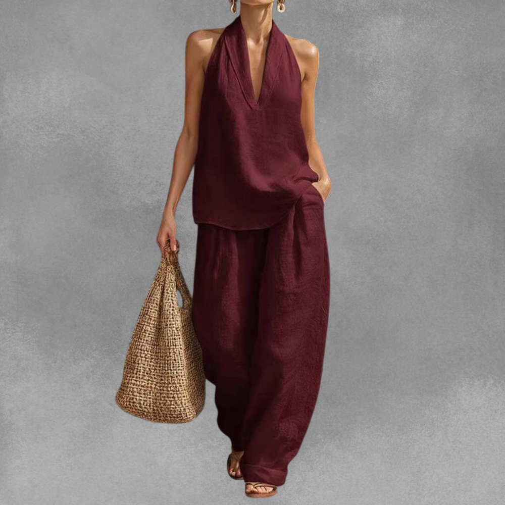 Federica | Elegant V-Neck Sleeveless Two-Piece Set