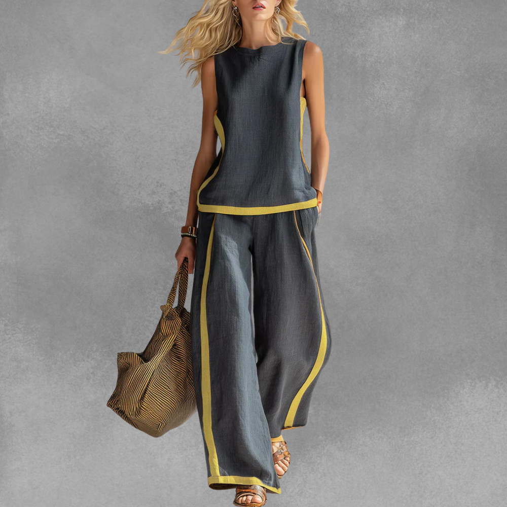 Emma | Elegant Contrast Trim Two-Piece Set