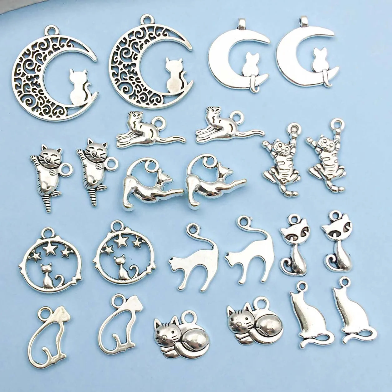 Vintage Silver tone Cat Charms Collection