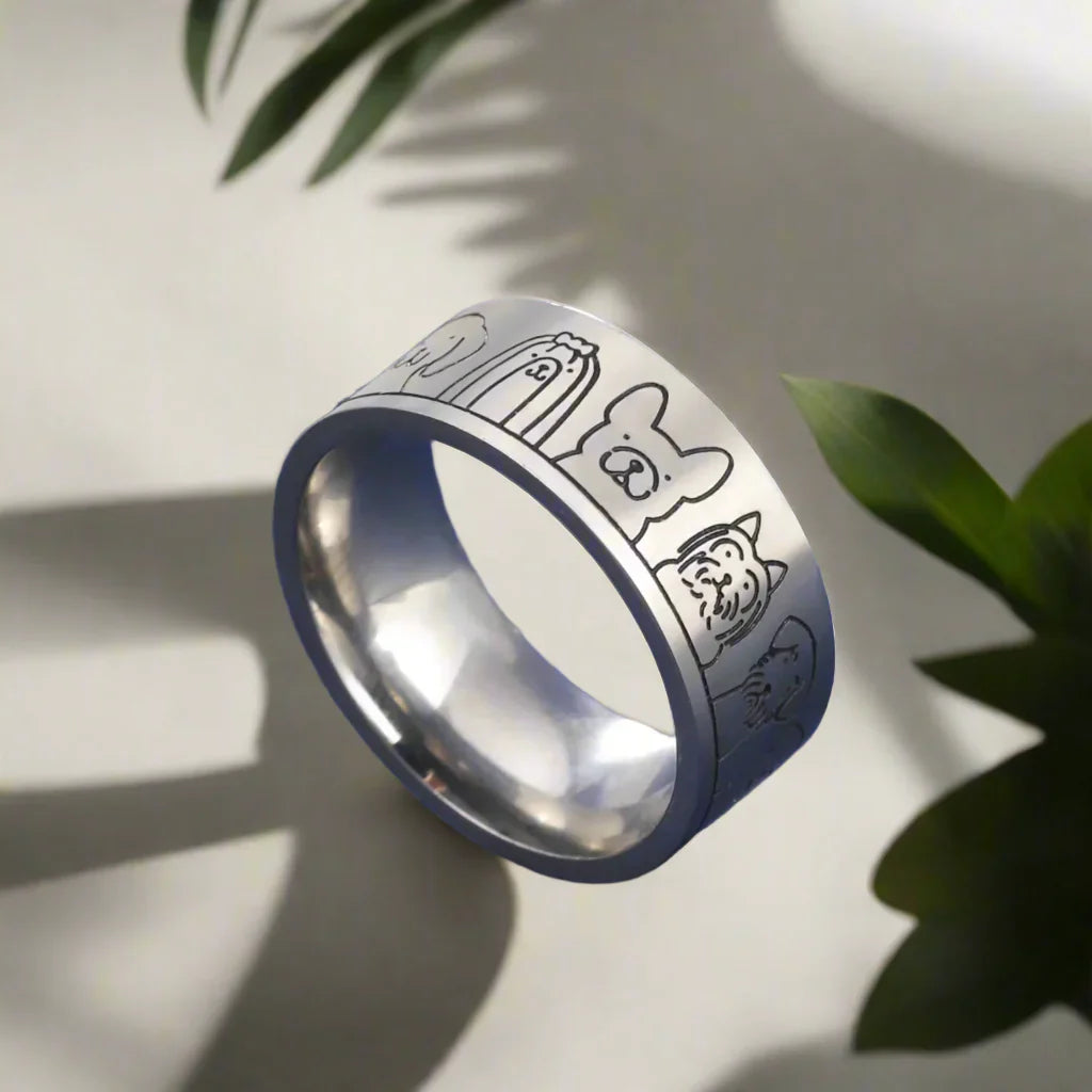 Wide Dog Ring – Engraved Design for Women