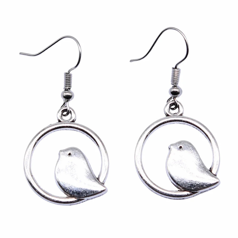 Vintage Bird Charm Drop Earrings