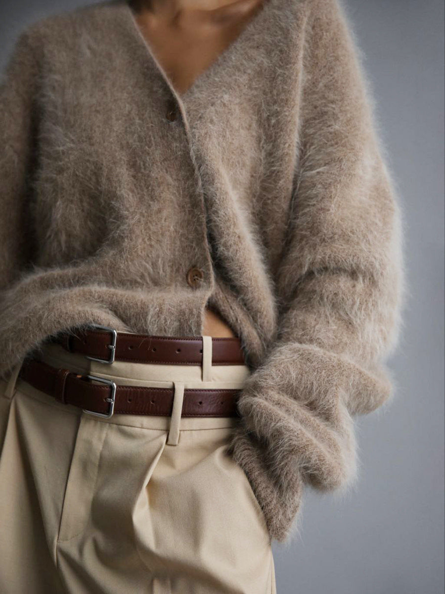 Fortunata™ | Fluffy V-neck button cardigan