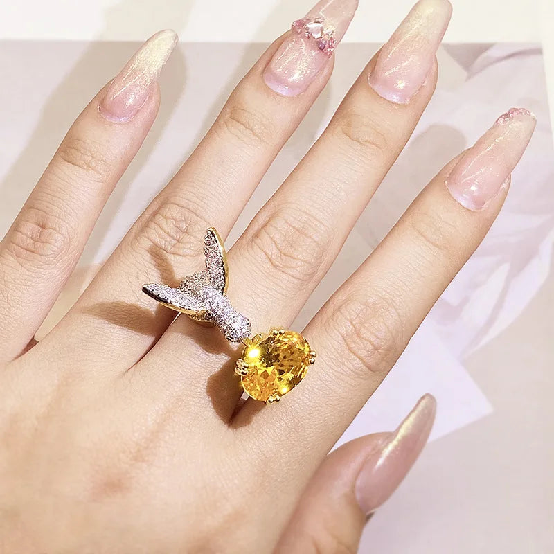Adjustable Hummingbird Gemstone Ring – Zircon
