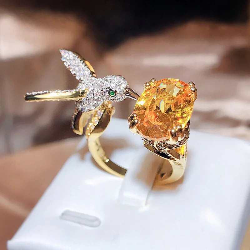 Adjustable Hummingbird Gemstone Ring – Zircon