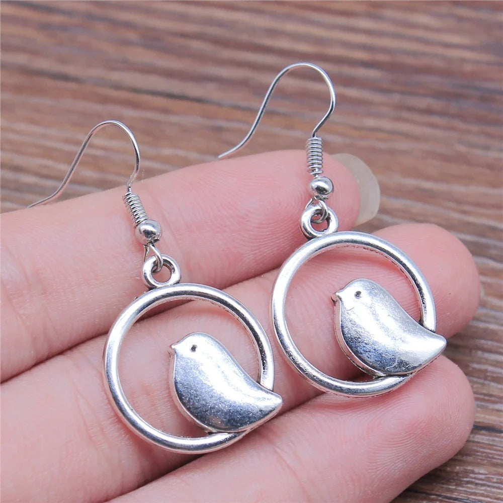 Vintage Bird Charm Drop Earrings