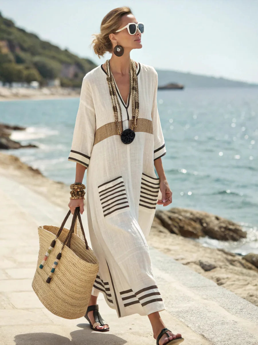Striped Pocket Linen Resort Dress