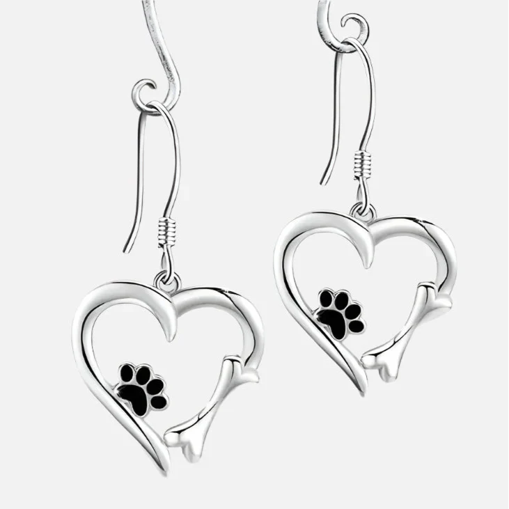 Drop Earrings with Heart & Paw Design