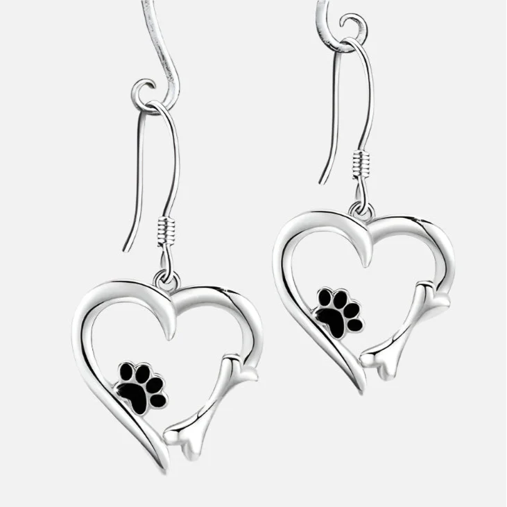Drop Earrings with Heart & Paw Design