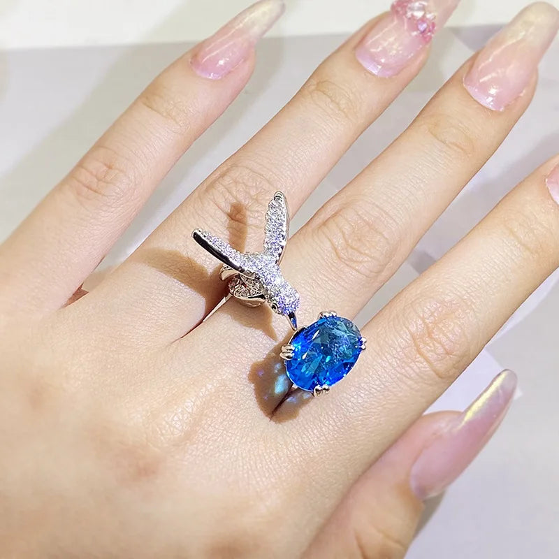 Adjustable Hummingbird Gemstone Ring – Zircon