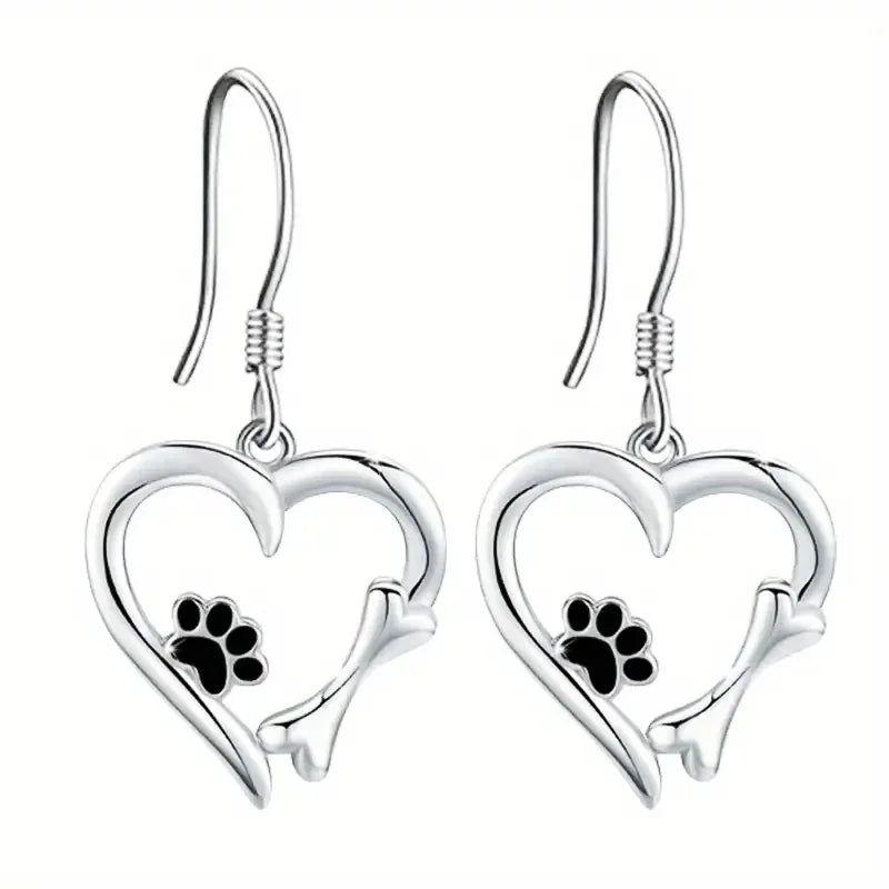 Drop Earrings with Heart & Paw Design