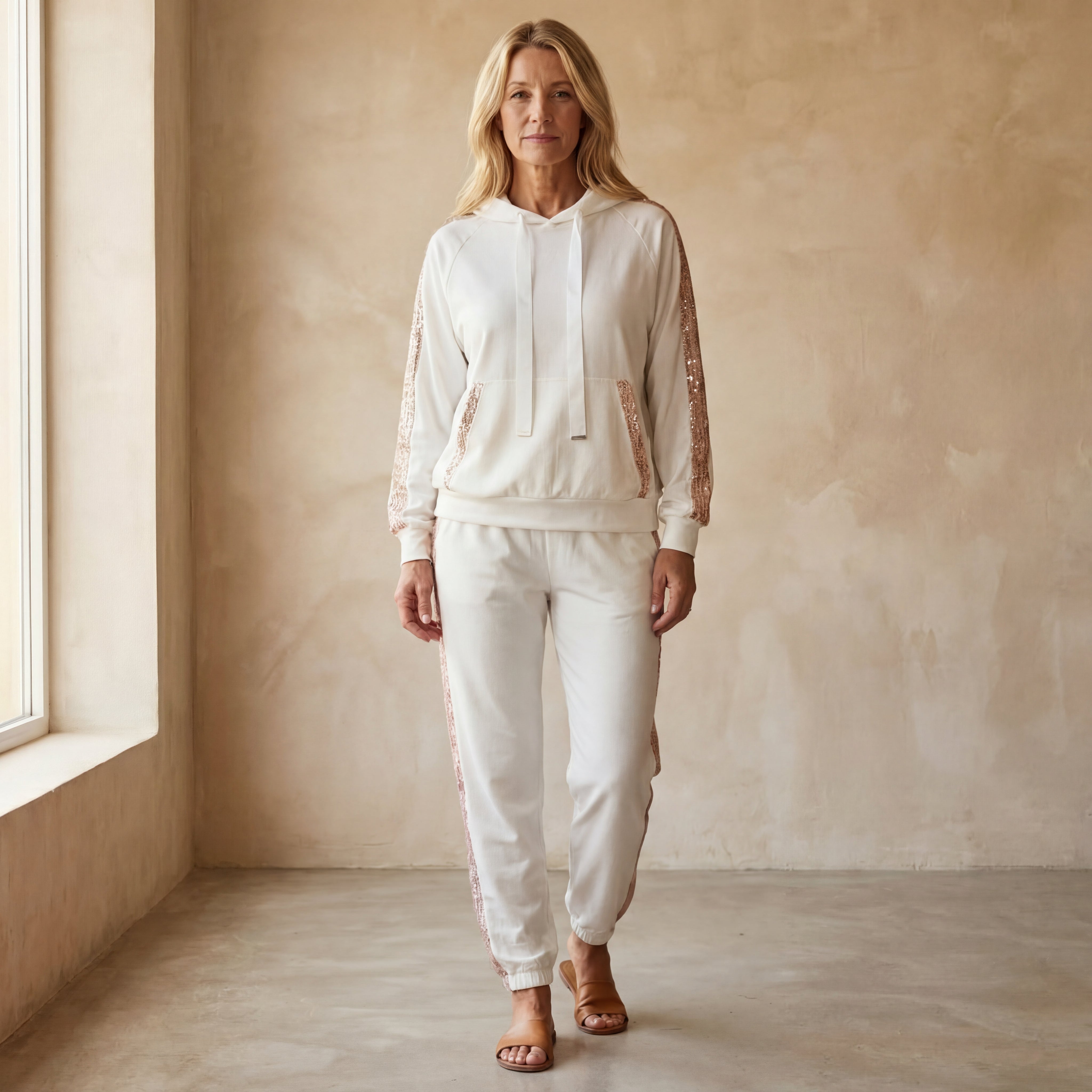 Chic Comfortable Sequin-Trim Hoodie & Jogger Set