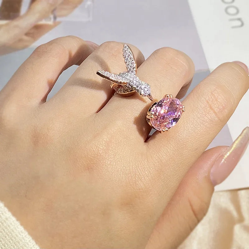 Adjustable Hummingbird Gemstone Ring – Zircon