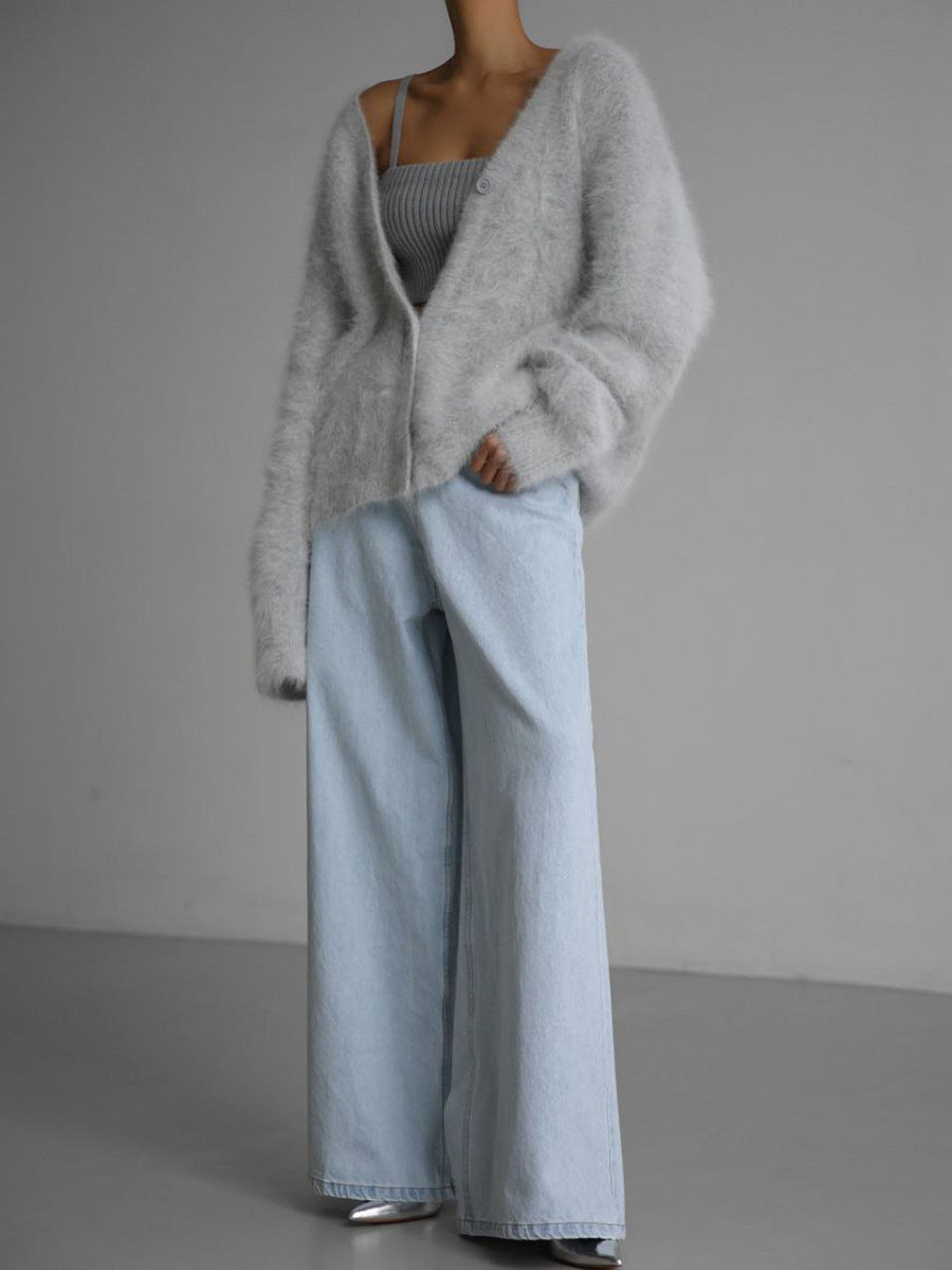Fortunata™ | Fluffy V-neck button cardigan