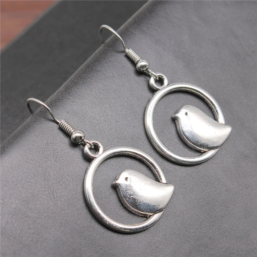 Vintage Bird Charm Drop Earrings