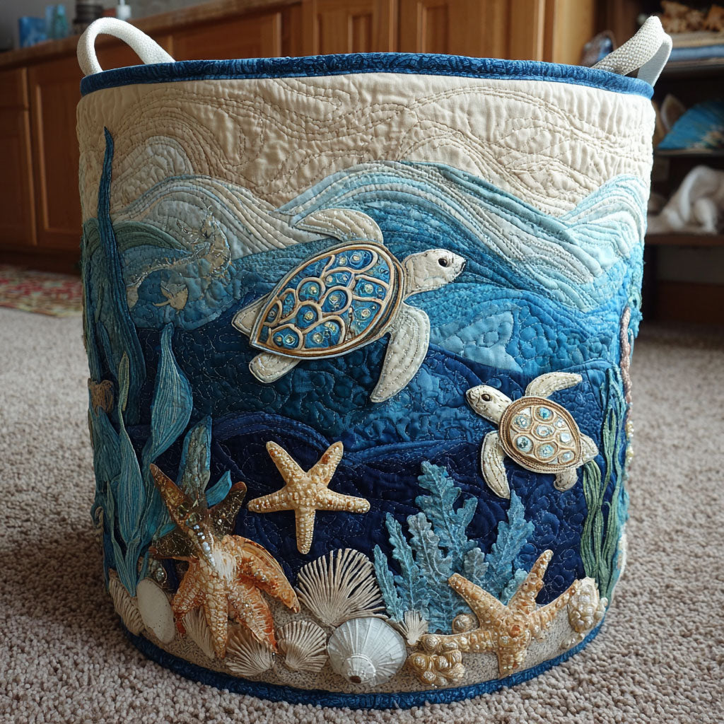 Quilted Laundry Basket with Marine Pattern