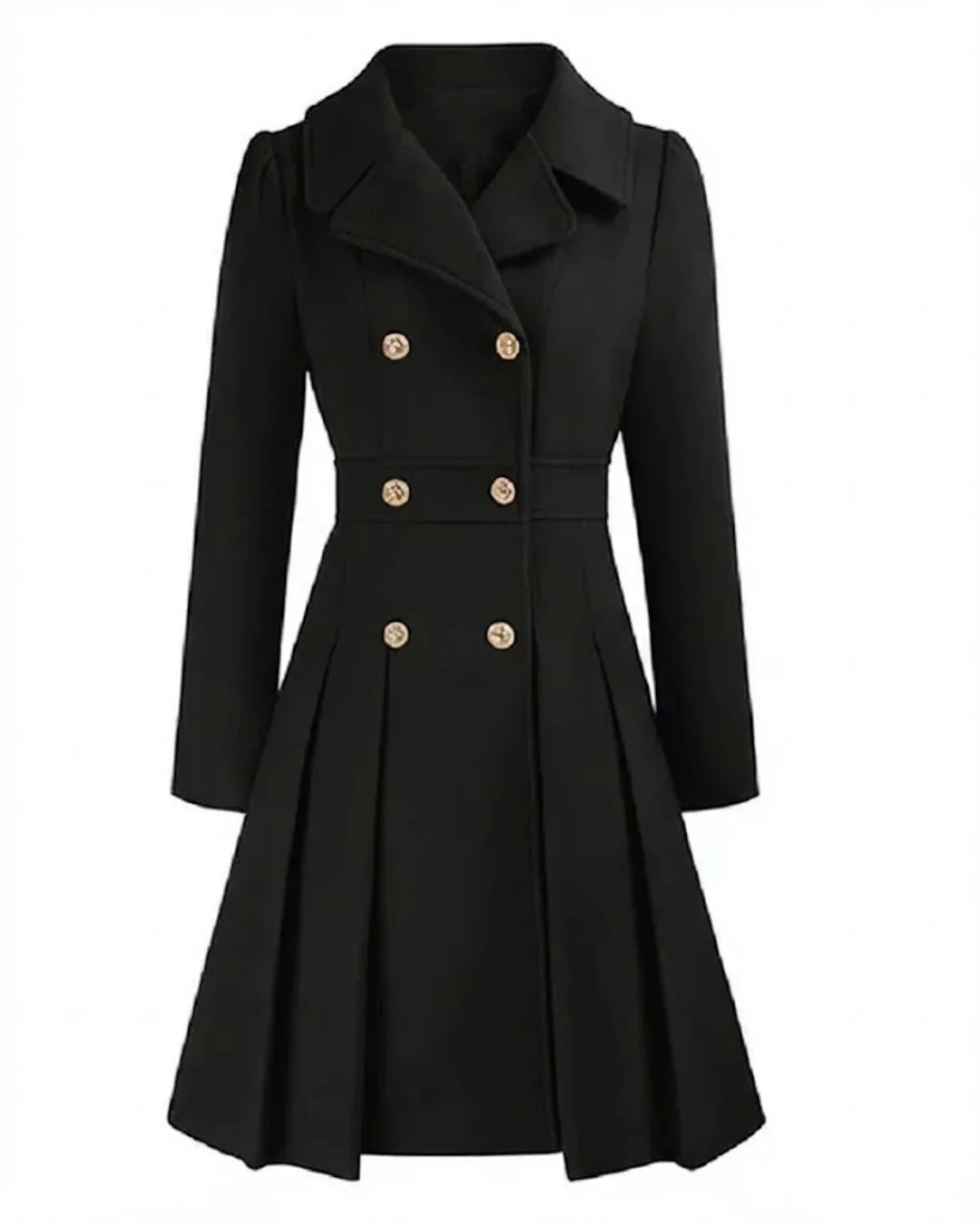 Sofia™ | Gold-Buttoned Double-Breasted Fit-and-Flare Coat