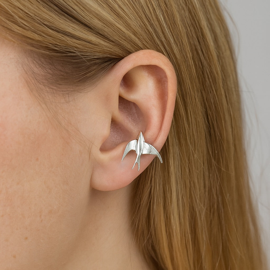 Beautiful Silver tone Swallow Bird Clip-On Earrings