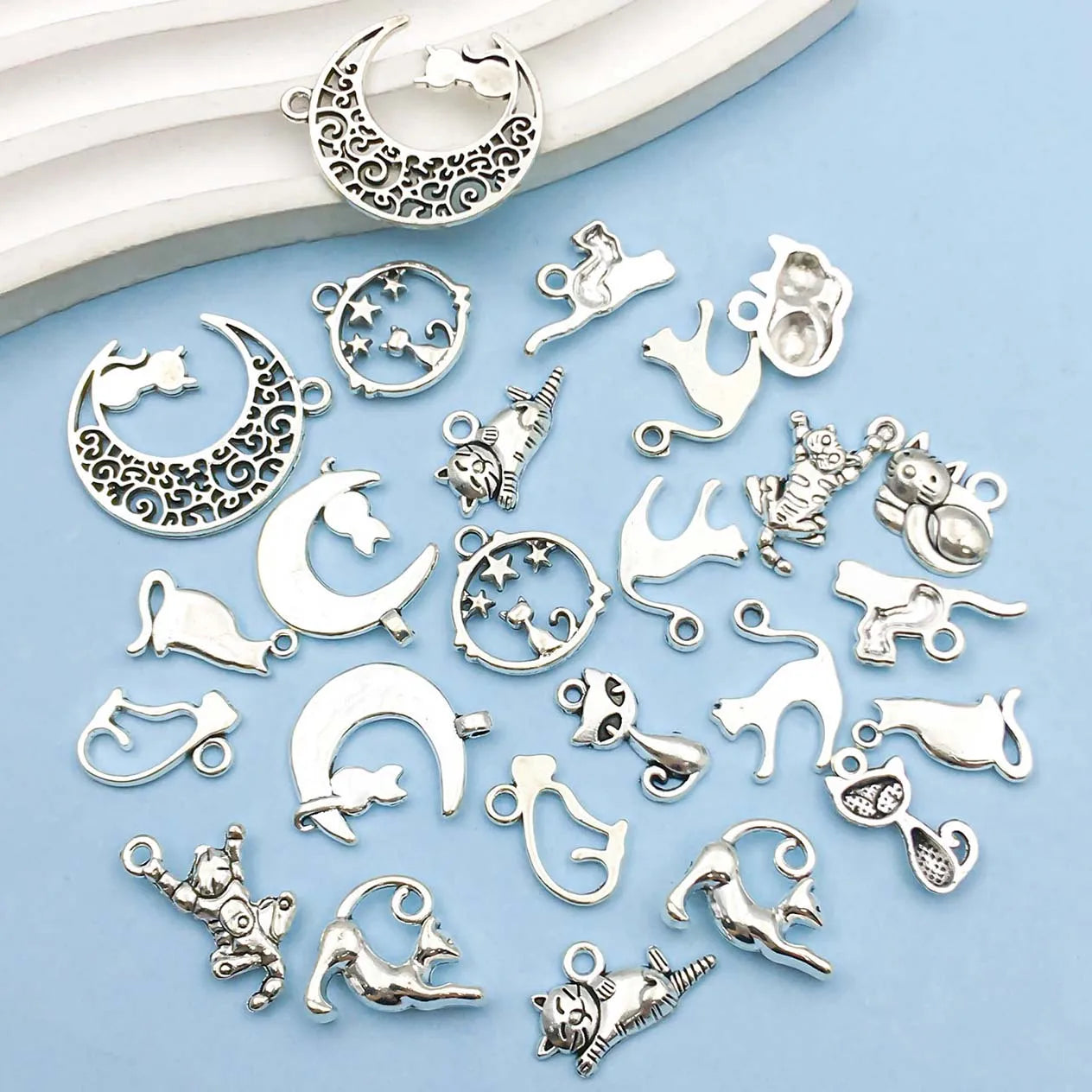 Vintage Silver tone Cat Charms Collection