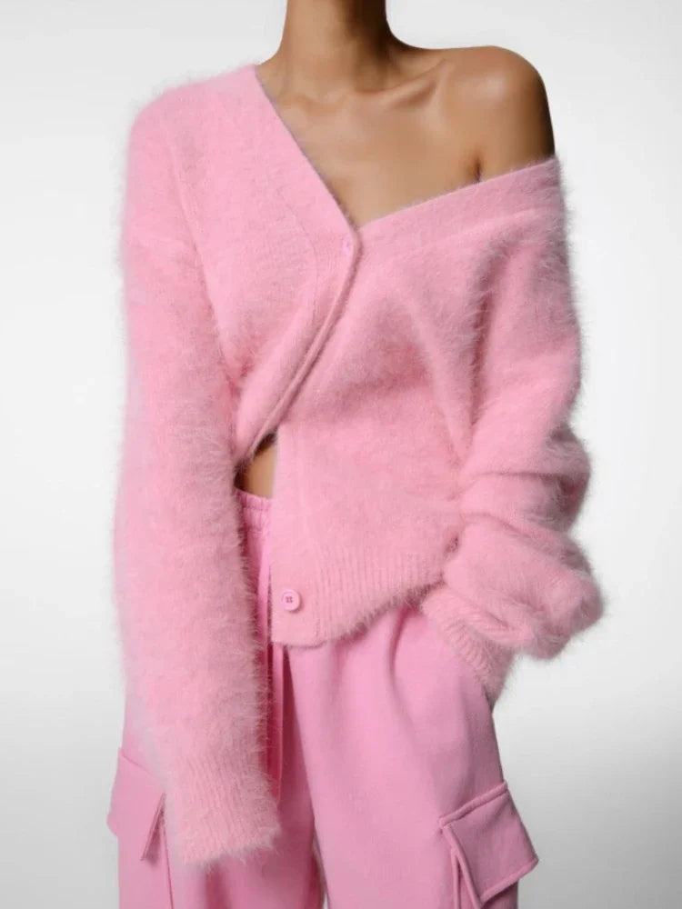 Fortunata™ | Fluffy V-neck button cardigan
