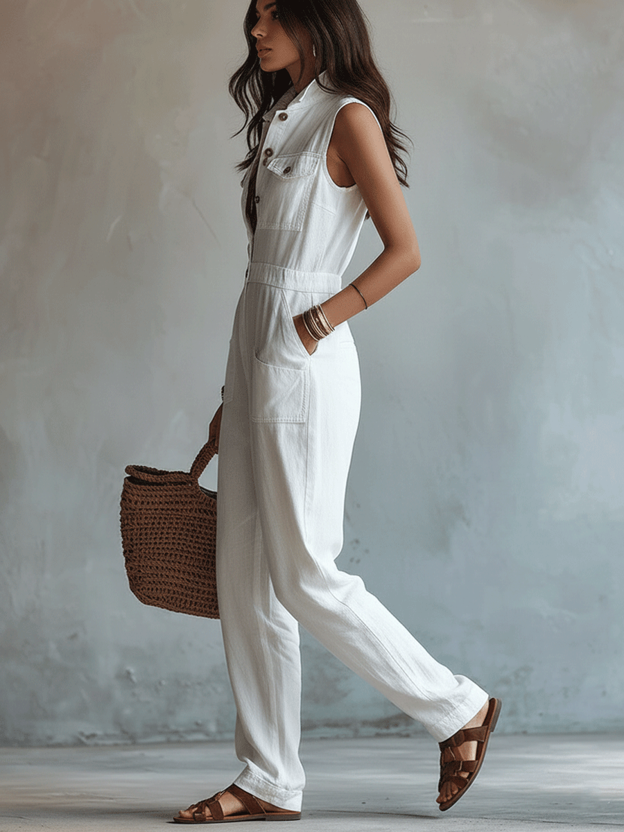 White Sleeveless Jumpsuit