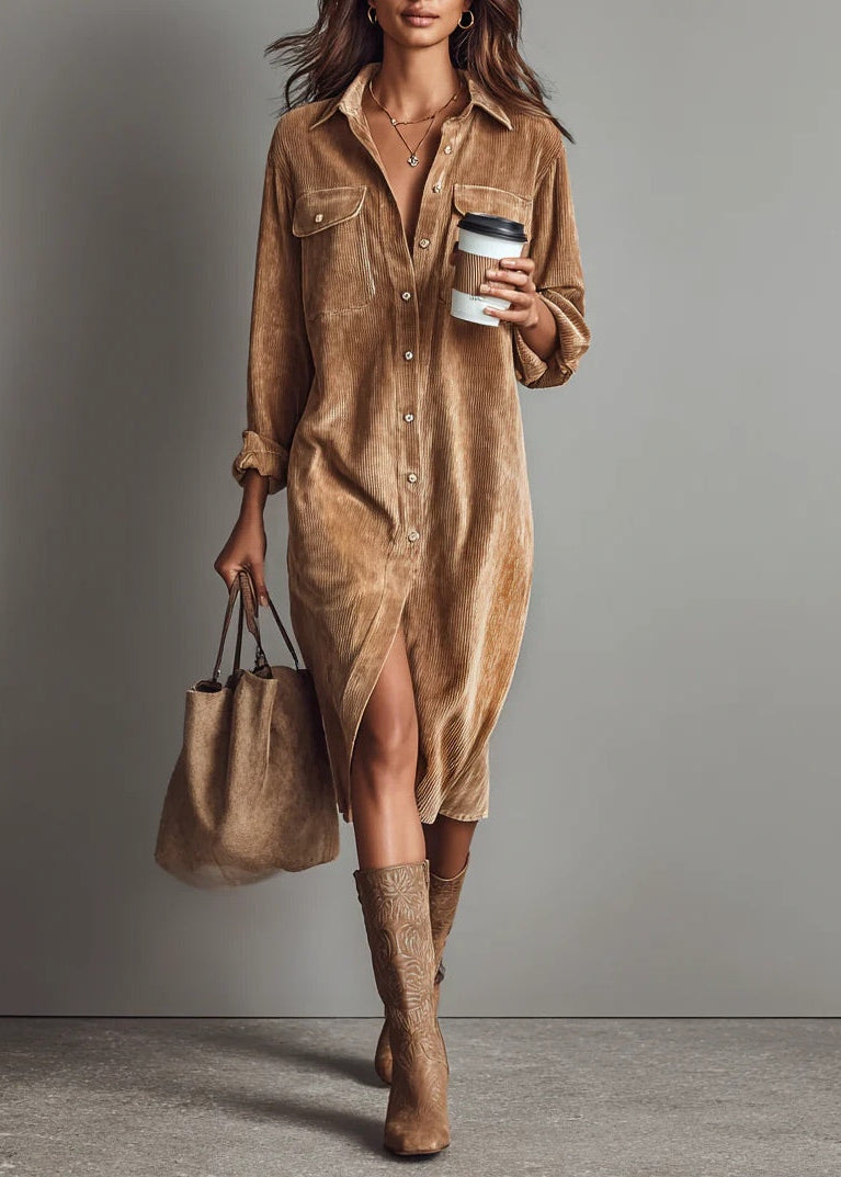 Rosamundβ’ | Corduroy Button-Front Shirt Dress