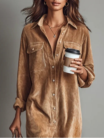 Rosamund™ | Corduroy Button-Front Shirt Dress