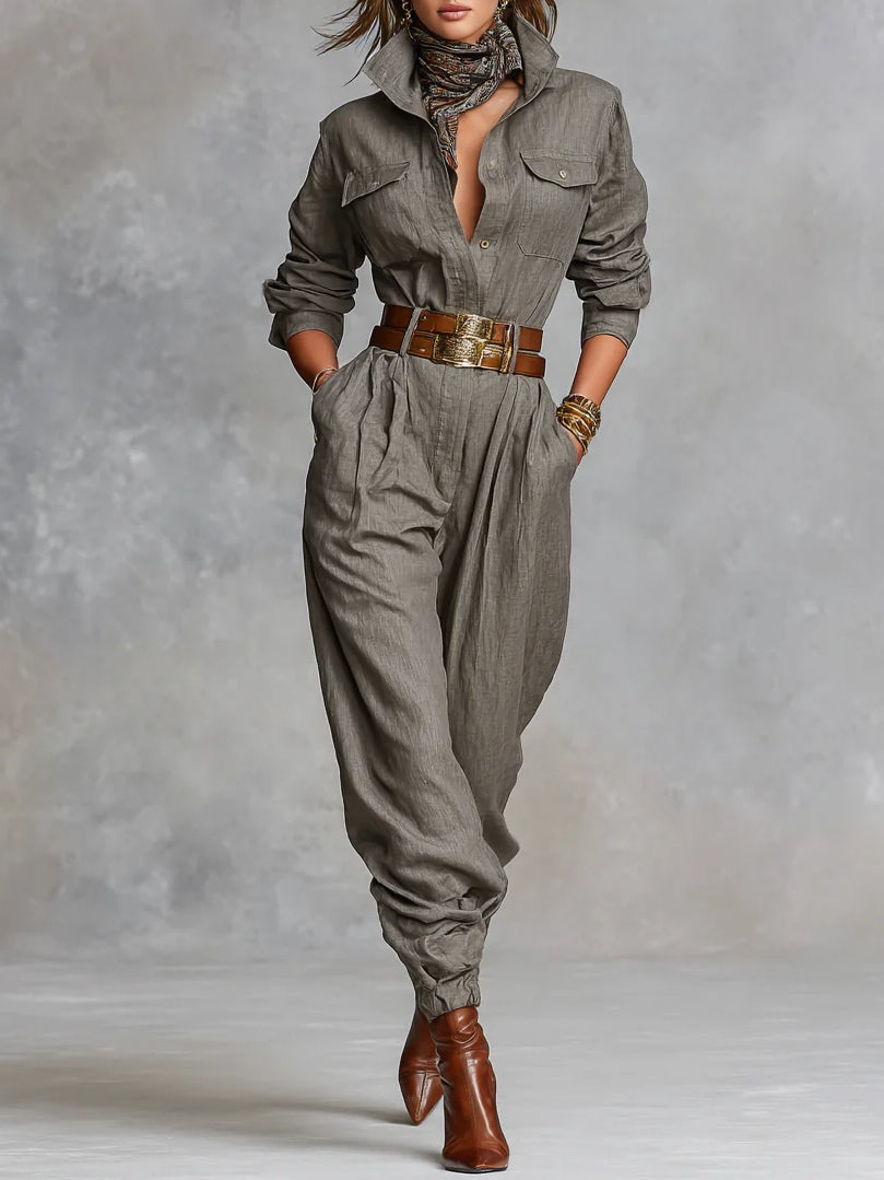 Blended Long Sleeve Shirt Jumpsuit