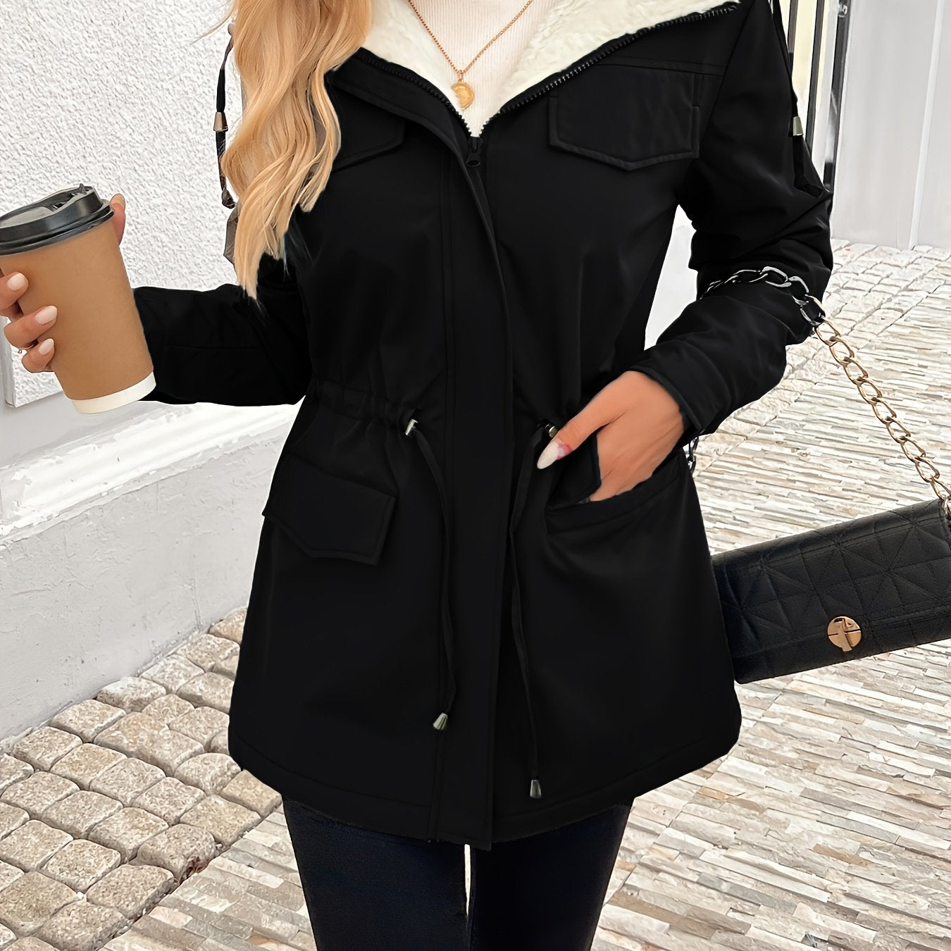 Vera™ | Sherpa-Lined Drawstring-Waist Parka Coat