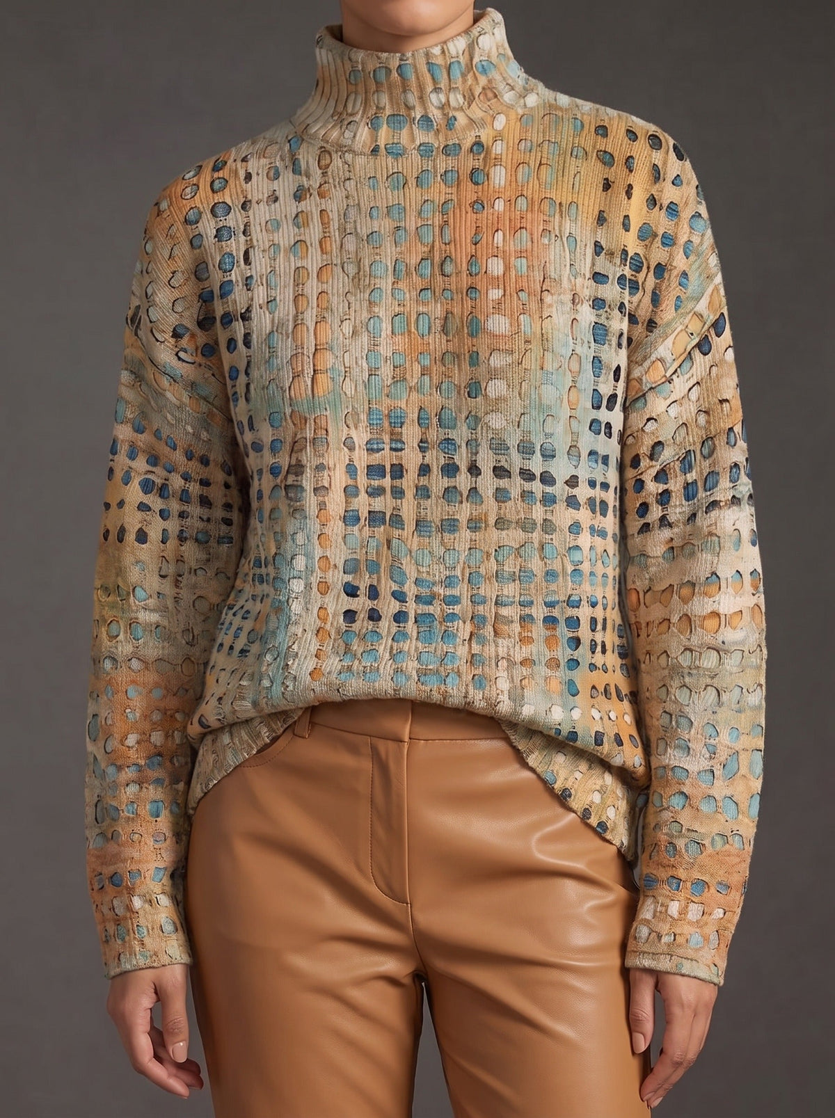 Bryndle - Autumn Lattice Print Turtleneck Sweater