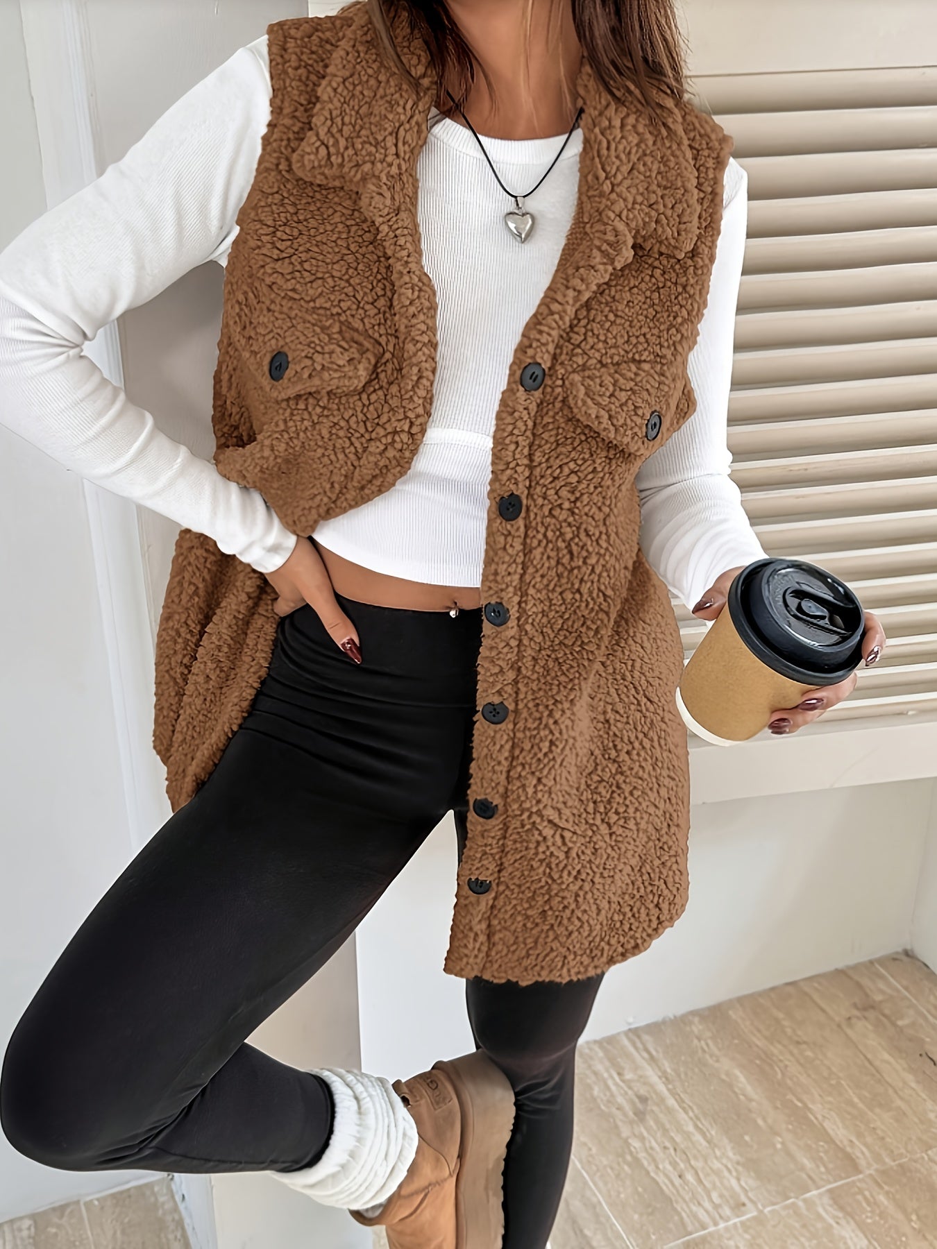 Ava™ | Sherpa Button-Front Longline Blazer