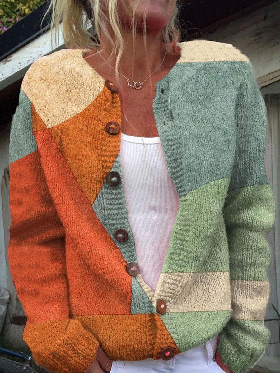 Ranna™ | Colorblock patchwork button-front cardigan