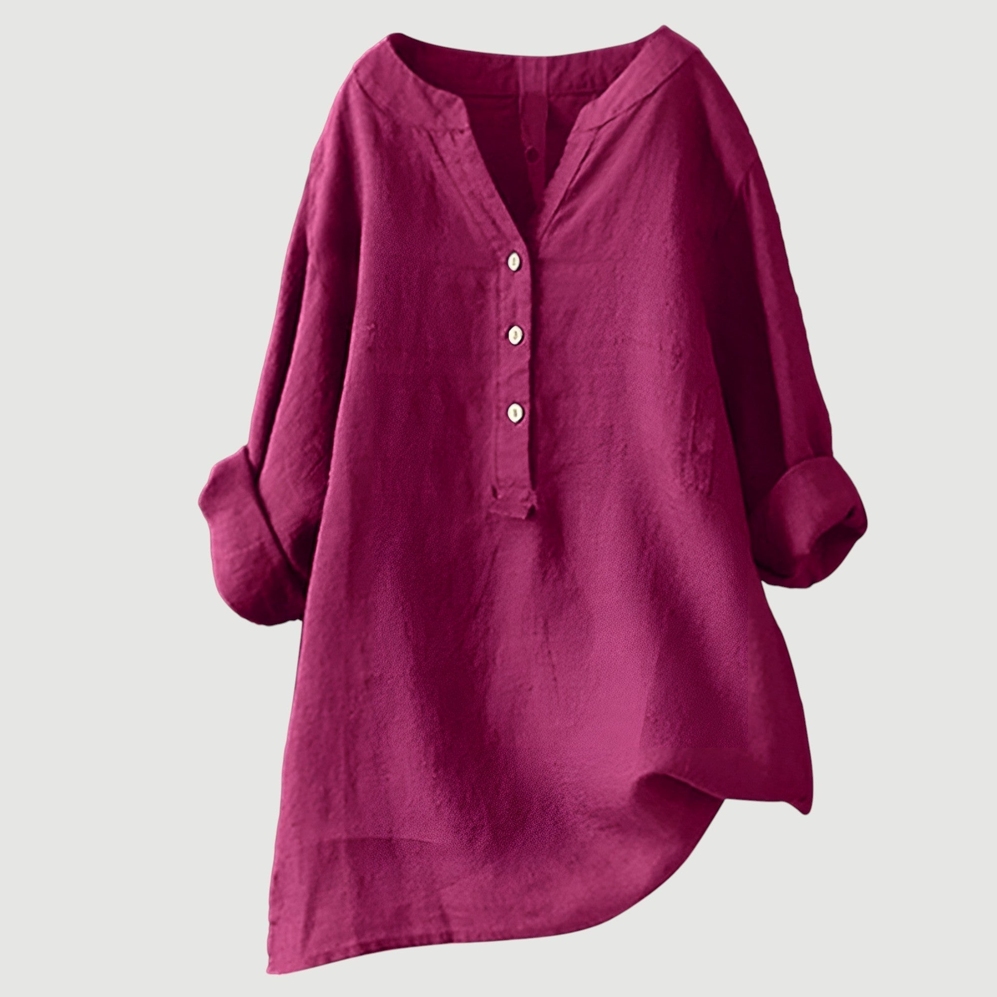 Loose-fit Solid V-Neck Linen Blouse