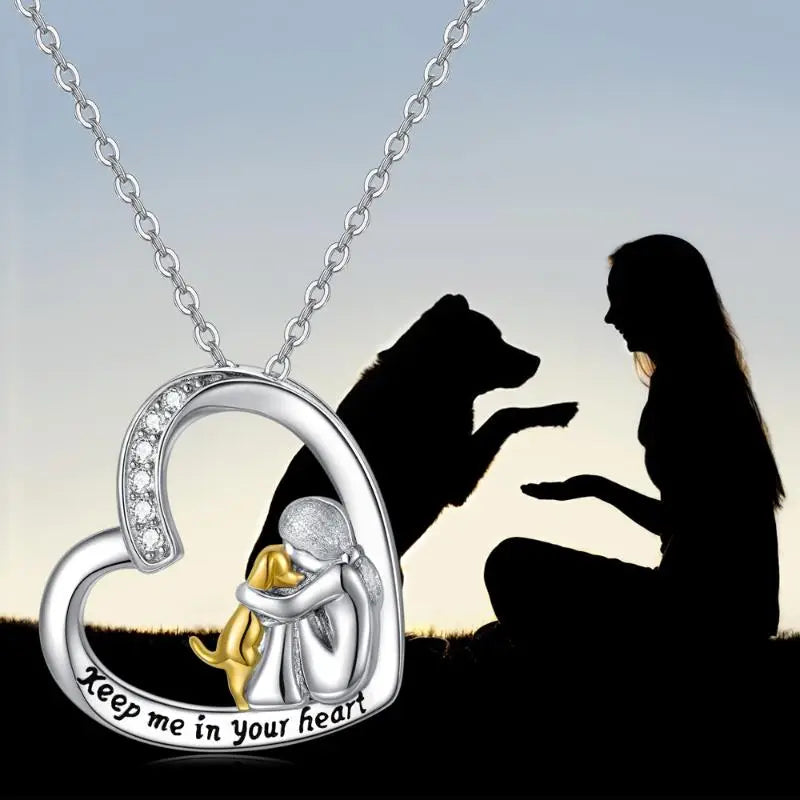 Necklace – Heart & Dog Design with Zirconia