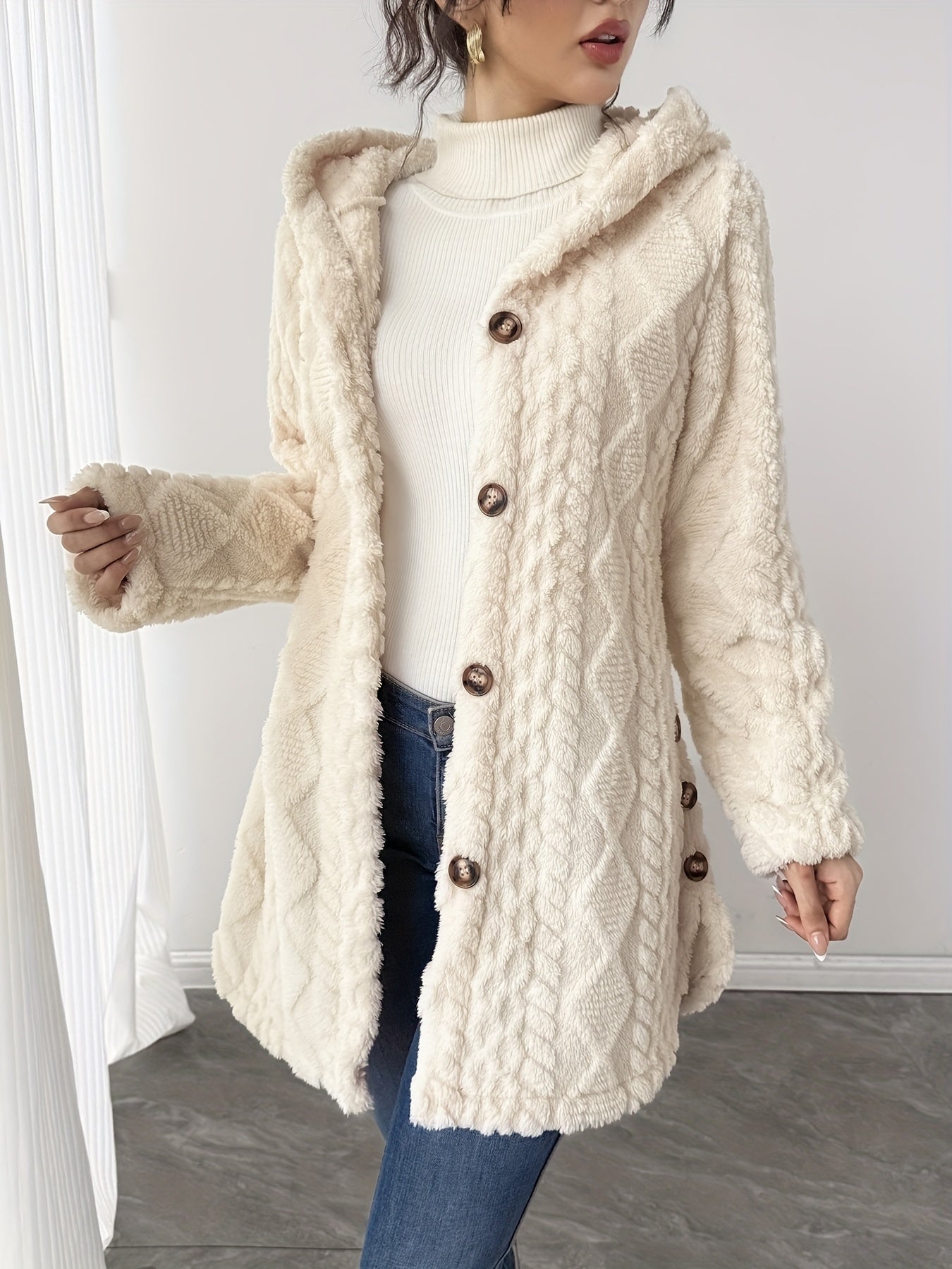 Albaβ’ | Cable-Knit Plush Hooded Cardigan