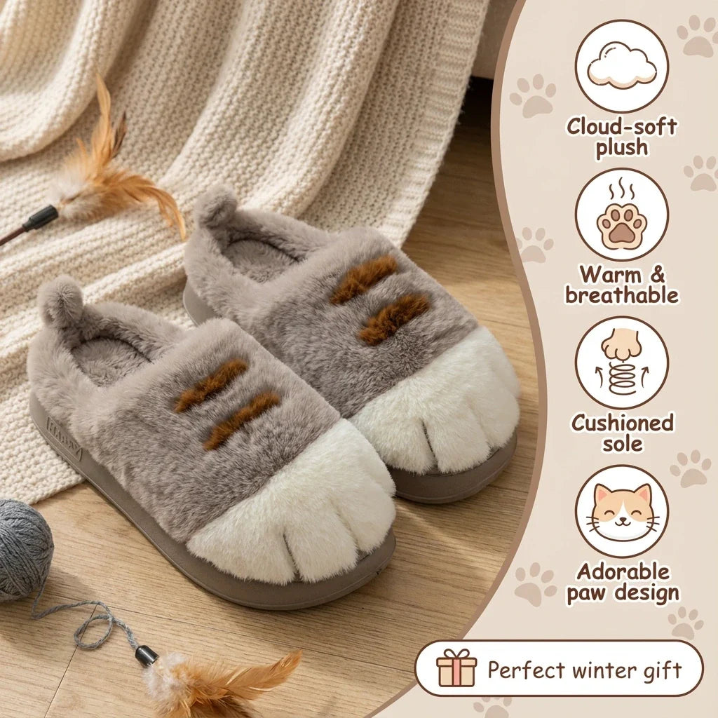 PurrPaws™ | Cat Paw Plush Slippers