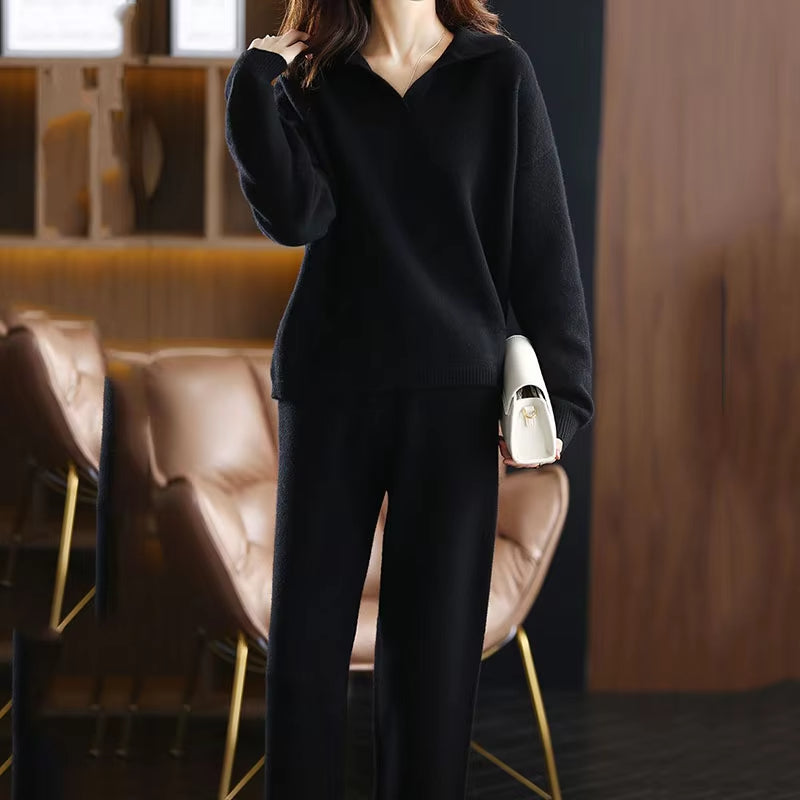 Derla™ | Soft knit collared lounge sweater set