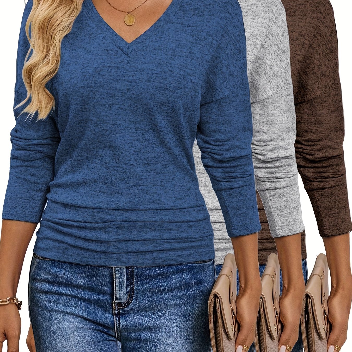 Maura™ | Soft and Stretchy V-Neck T-Shirt | 3-Pack Colors