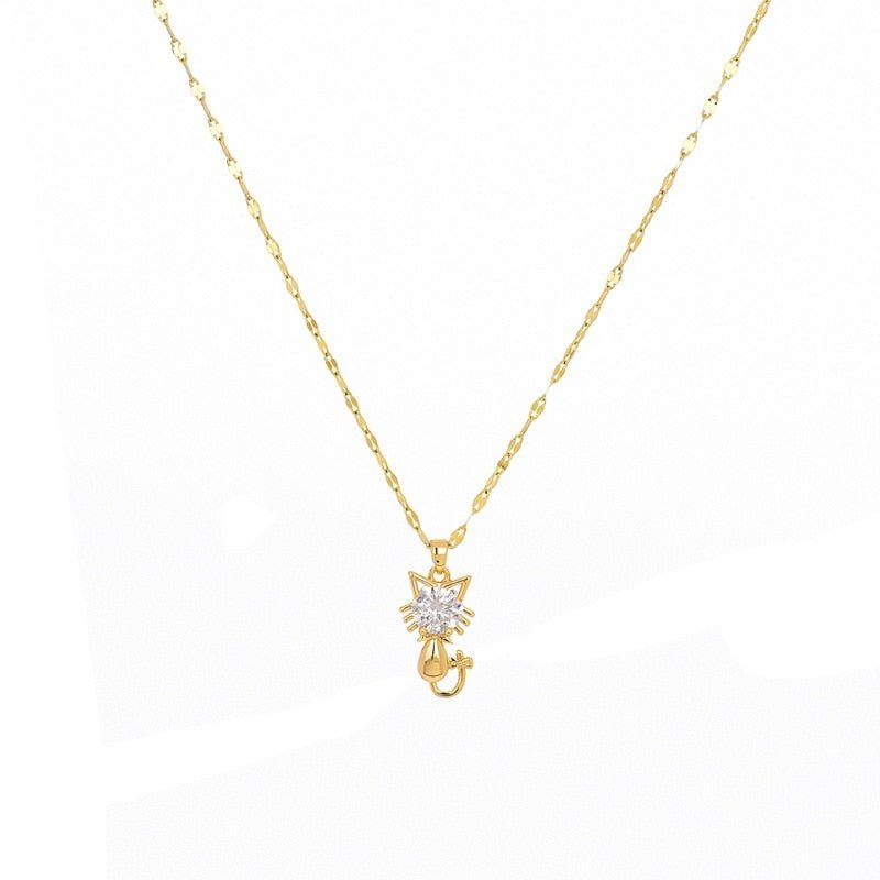 Golden cat necklace with zircon