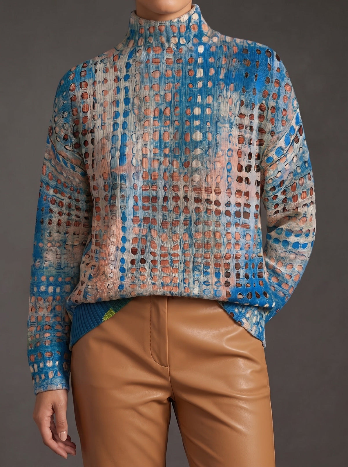 Havilah - Indigo Lattice Turtleneck Sweater