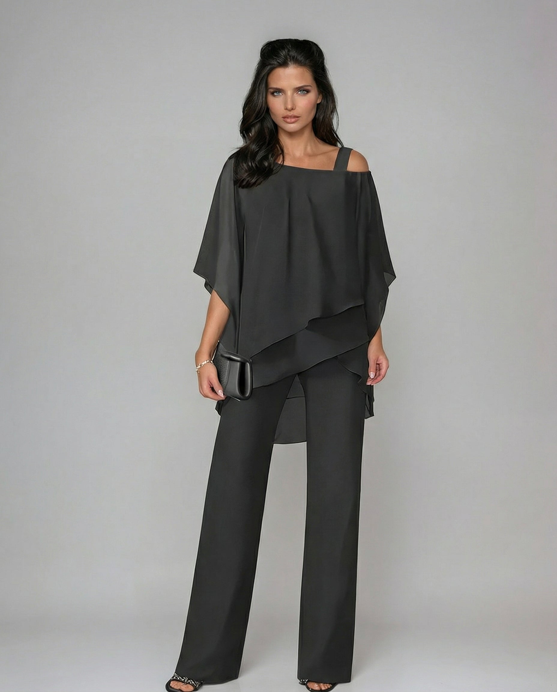 DrapeLux™ | Women's Asymmetric Chiffon Wide-Leg Set
