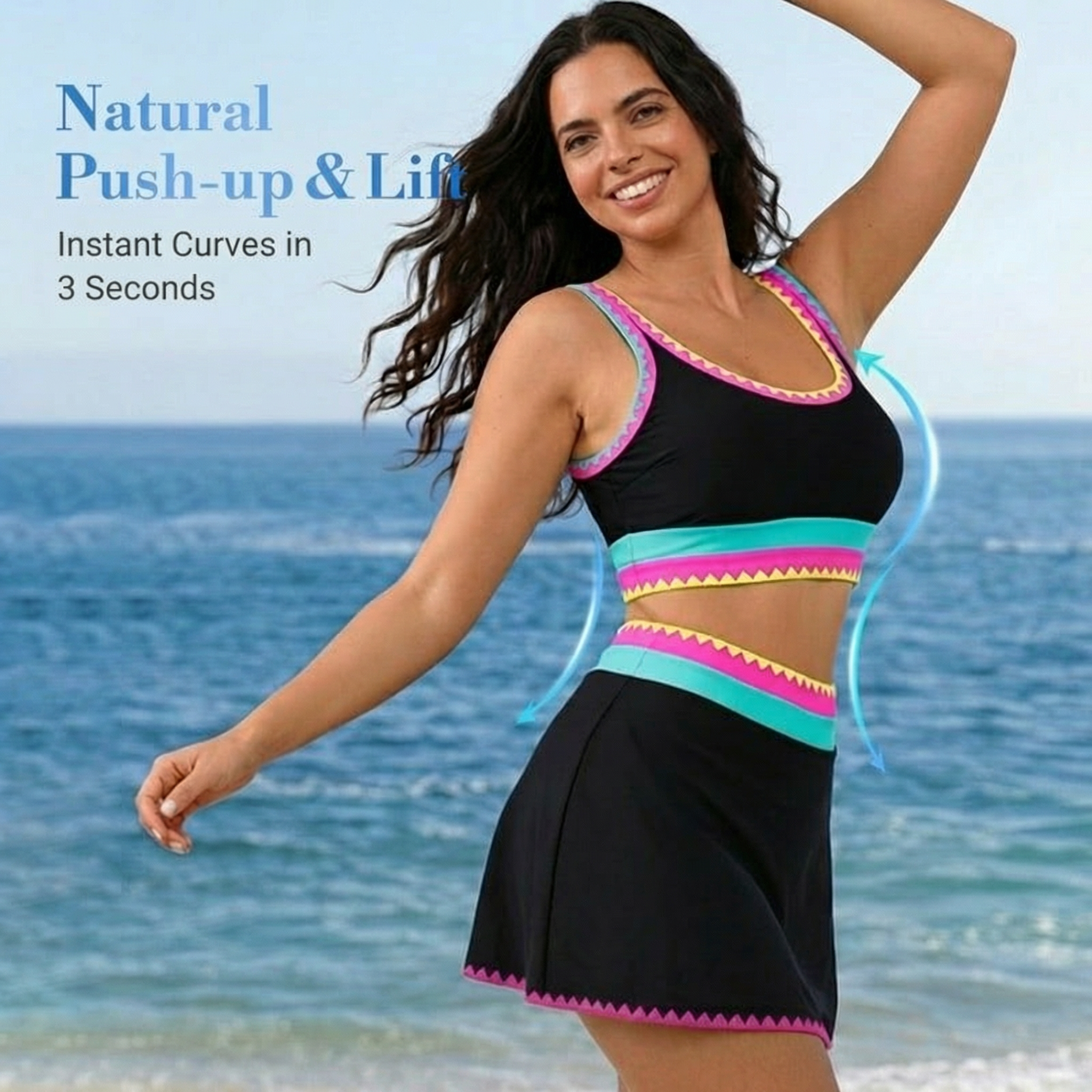 NeonWave™ | 3-Piece Colorblock Bikini Set with Skirt