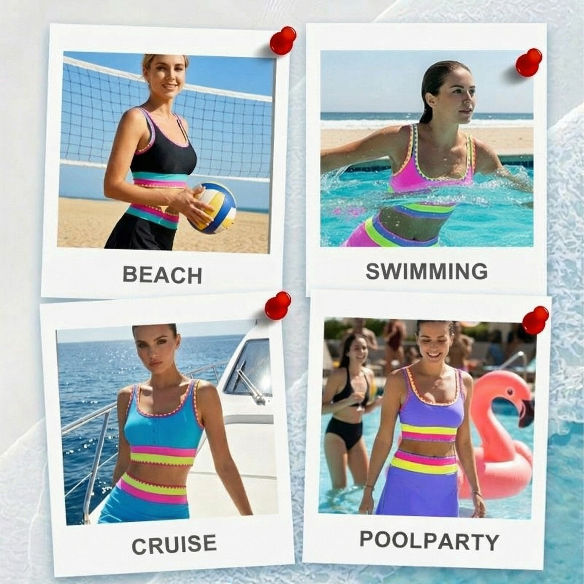 NeonWave™ | 3-Piece Colorblock Bikini Set with Skirt