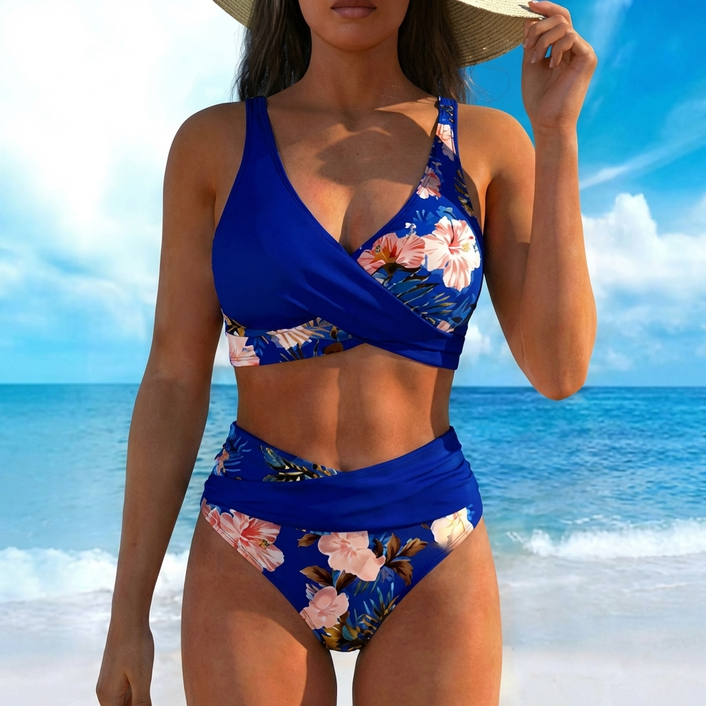 TropiCurve™ | Floral High Waist Bikini Set