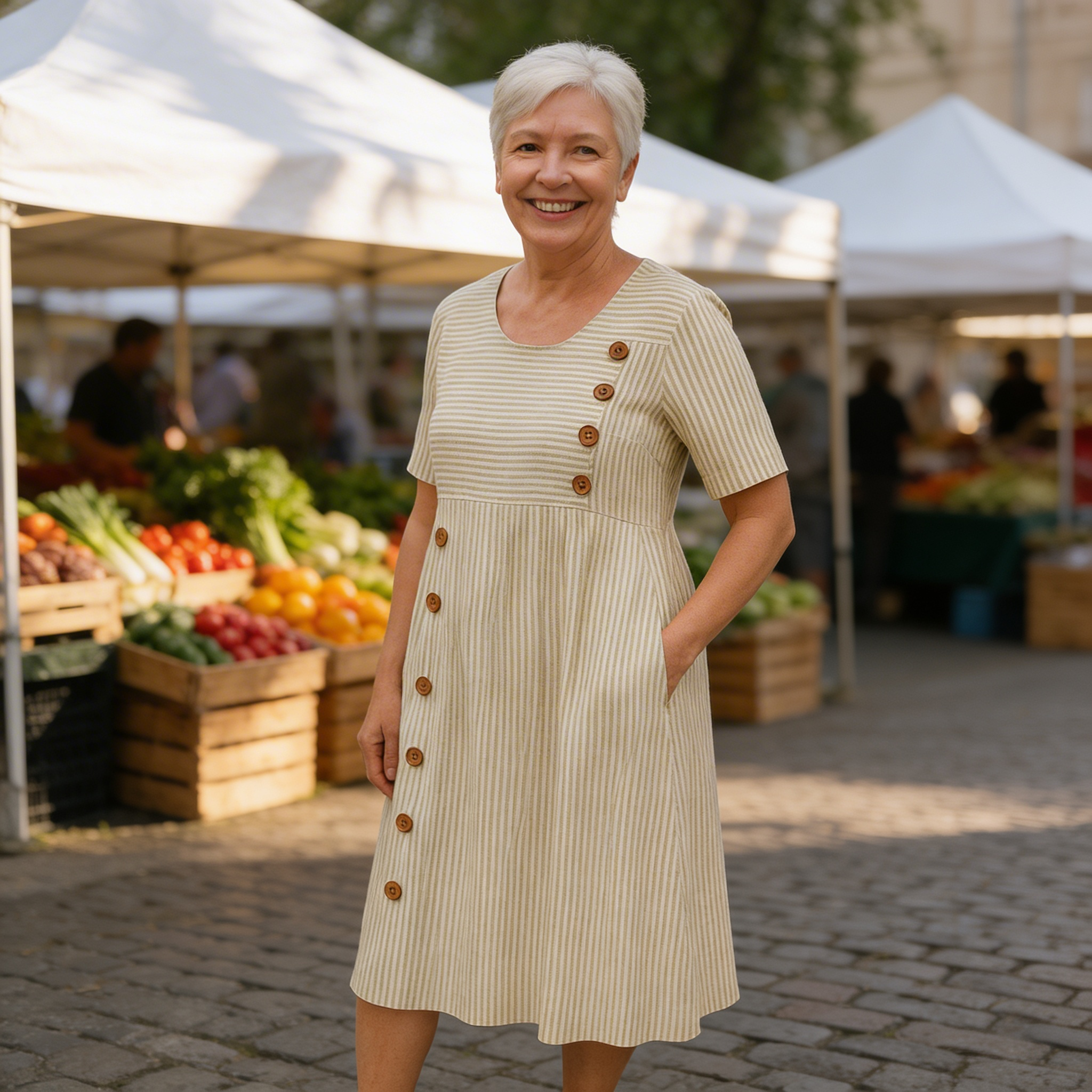 Brienne™ | Women's Striped Linen Midi Dress