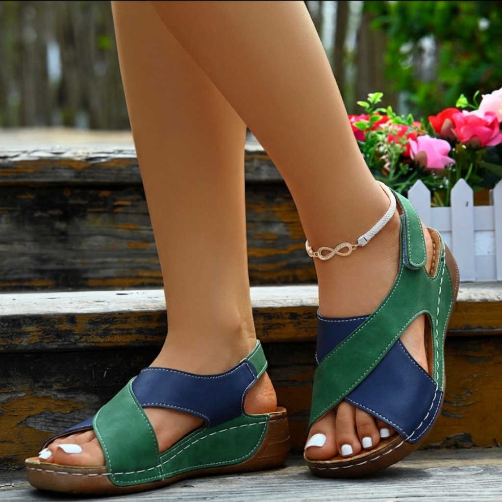 Inclivara™ | Women's Orthopedic Colorblock Wedge Sandals